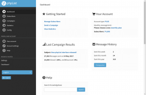 phpList new interface dashboard screenshot