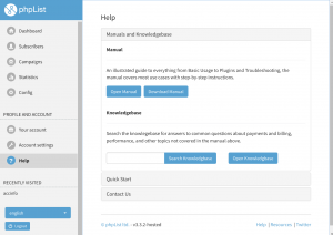 Screenshot of phpList account help section