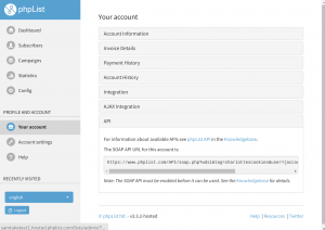 Screenshot of API details on the account settings page